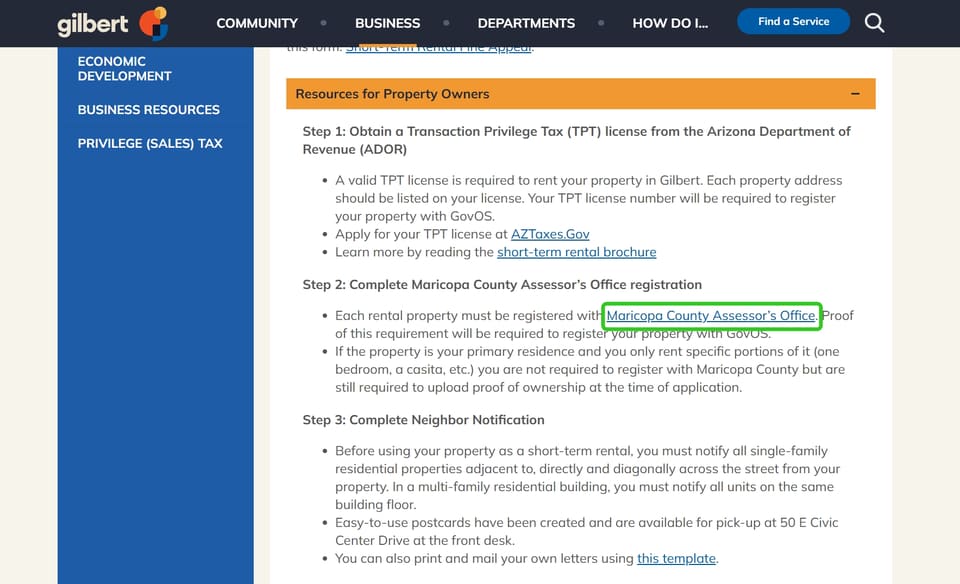 Gilbert official application portal screenshot for workflow step 2