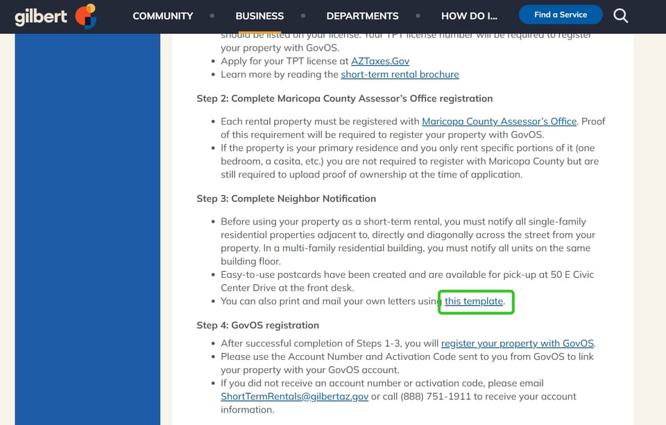 Gilbert official application portal screenshot for workflow step 3