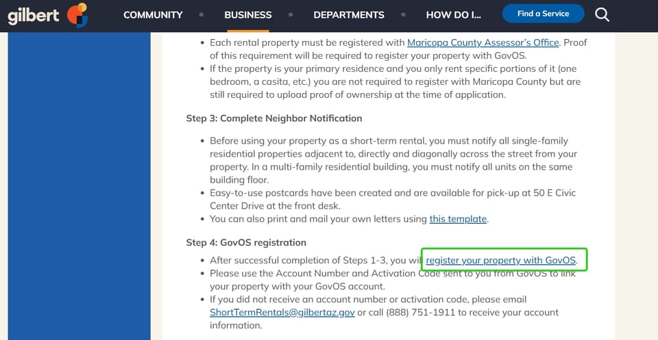 Gilbert official application portal screenshot for workflow step 4
