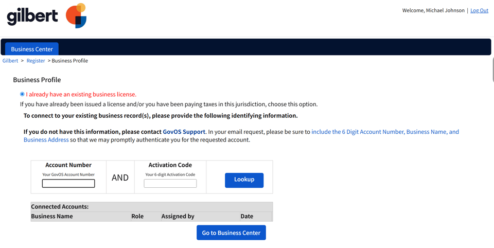Gilbert official application portal screenshot for workflow step 4