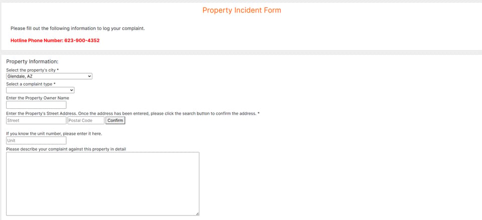 Glendale official application portal screenshot for workflow step 1