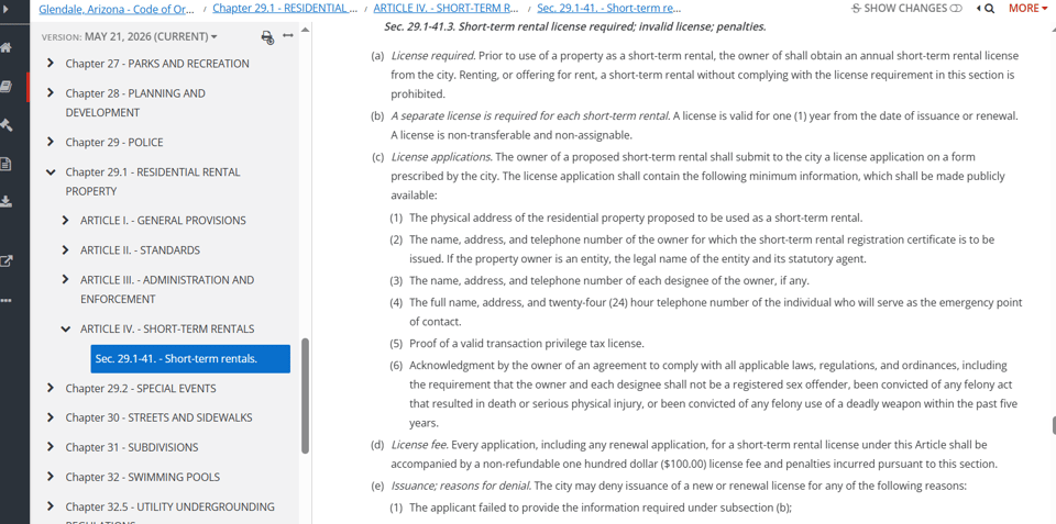 Glendale official application portal screenshot for workflow step 1