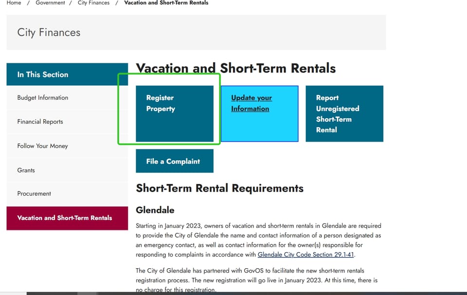 Glendale official application portal screenshot for workflow step 4