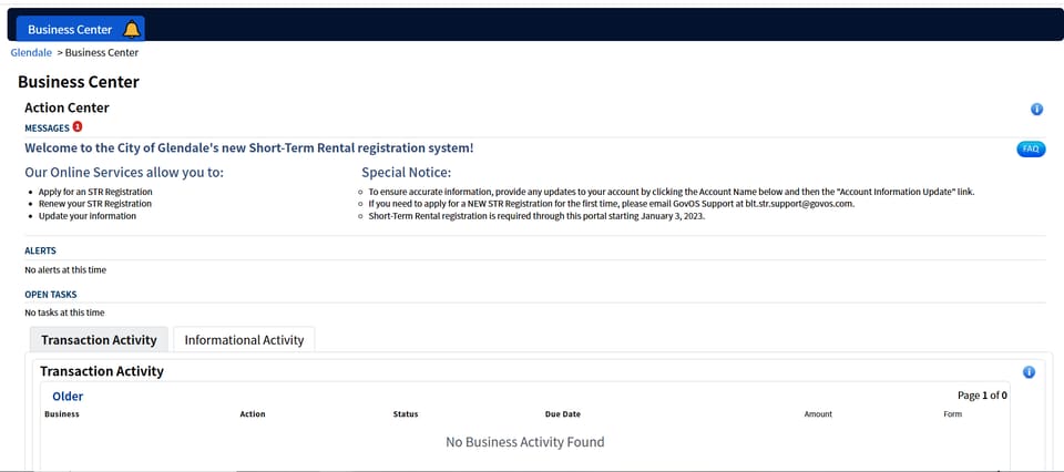 Glendale official application portal screenshot for workflow step 4