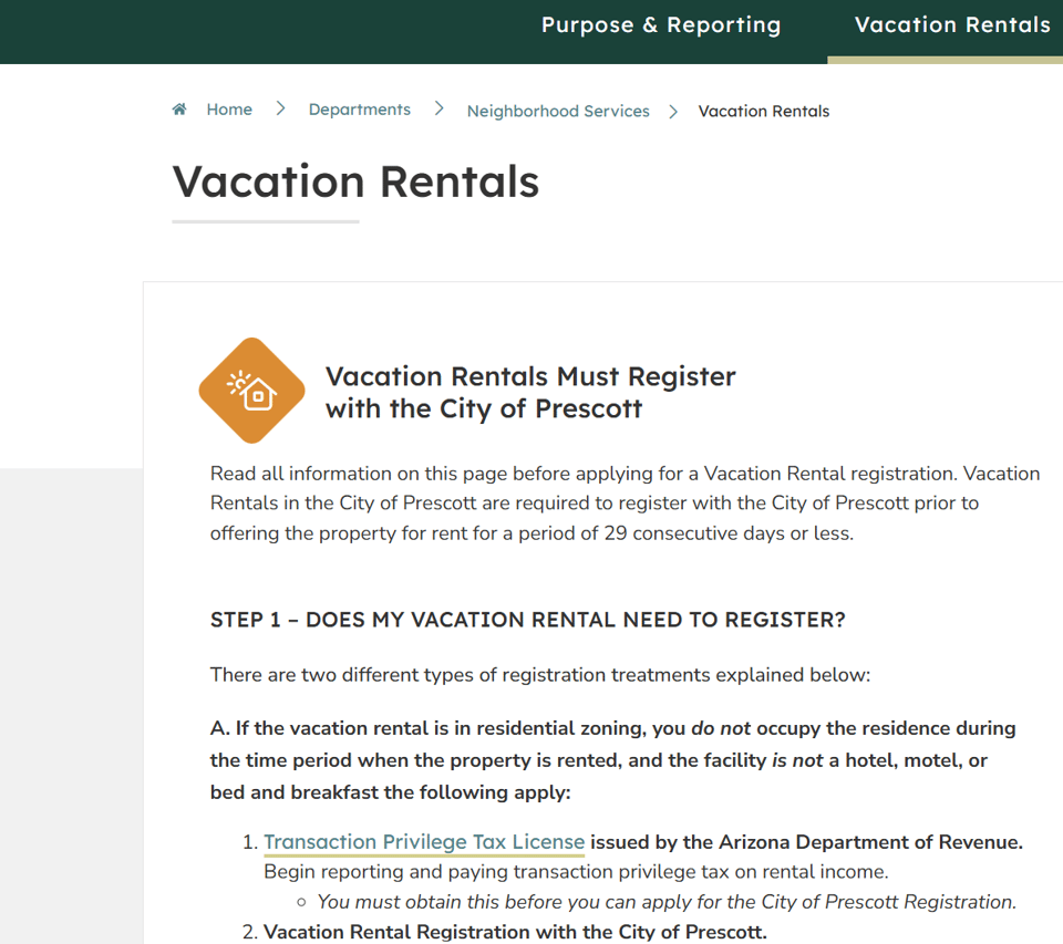 Prescott official application portal screenshot for workflow step 1