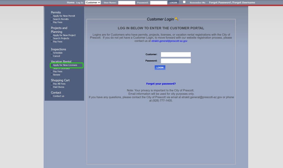 Prescott official application portal screenshot for workflow step 3