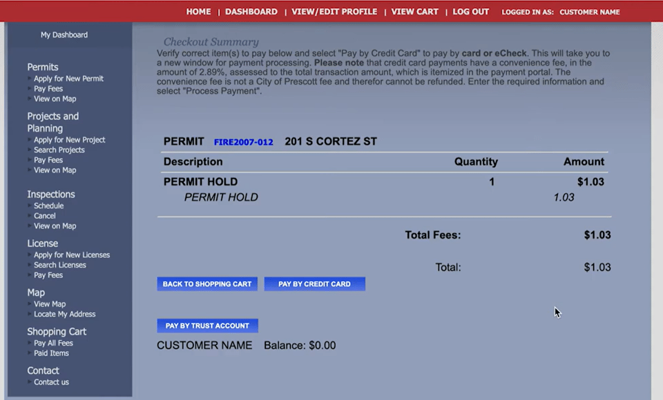 Prescott official application portal screenshot for workflow step 4