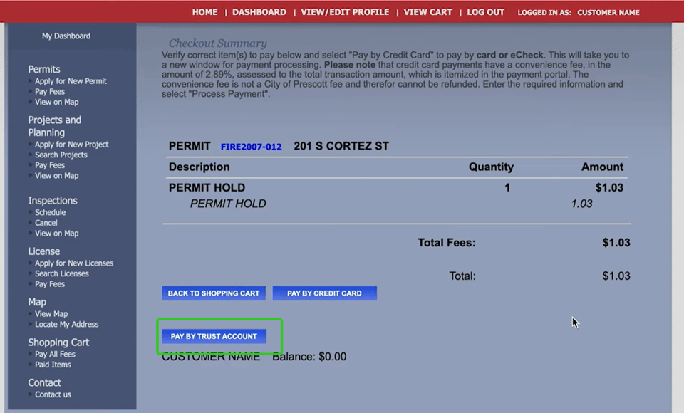 Prescott official application portal screenshot for workflow step 4