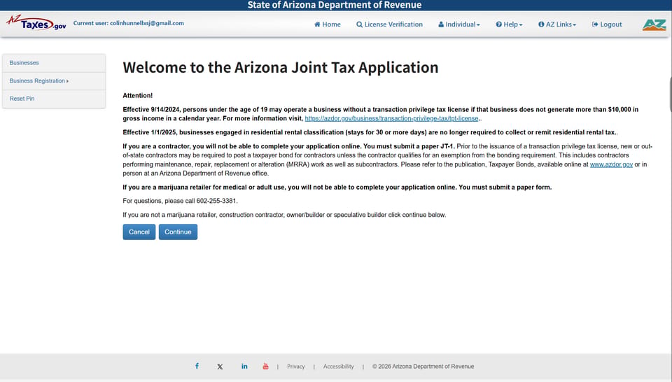 Sedona official application portal screenshot for workflow step 1