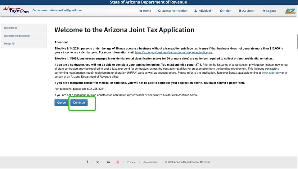 Sedona official application portal screenshot for workflow step 1