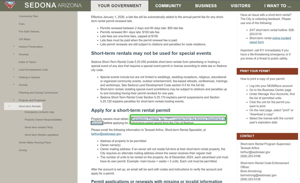 Sedona official application portal screenshot for workflow step 2