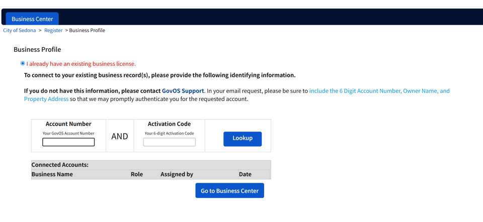 Sedona official application portal screenshot for workflow step 3