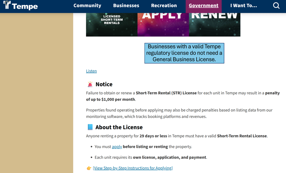 Tempe official application portal screenshot for workflow step 3