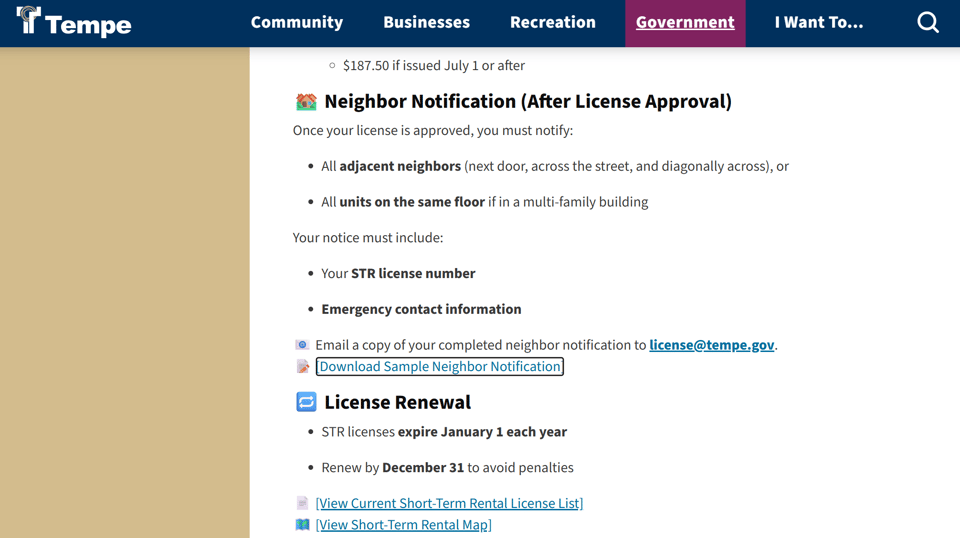 Tempe official application portal screenshot for workflow step 5
