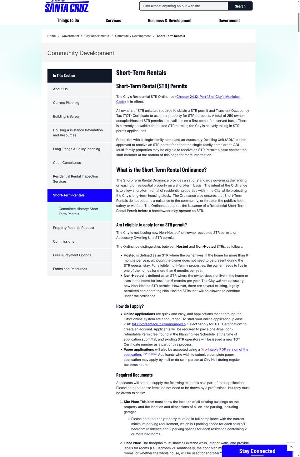 Santa Cruz official application portal screenshot for workflow step 1
