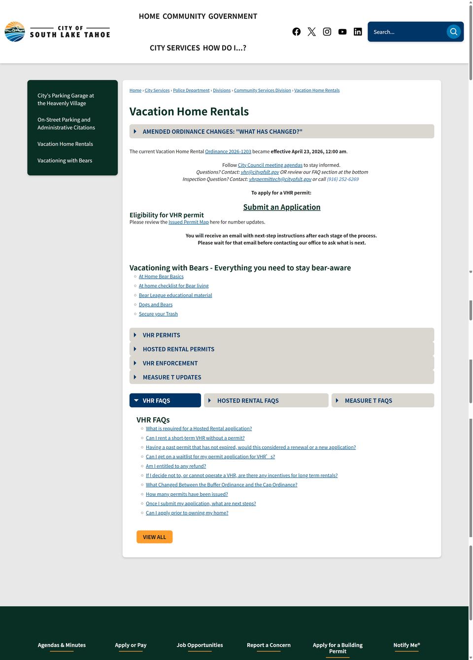 South Lake Tahoe official application portal screenshot for workflow step 1