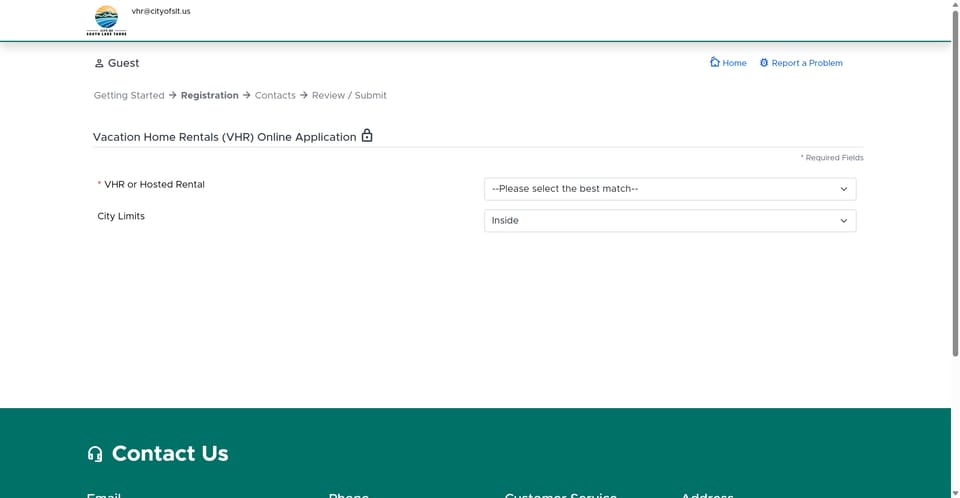 South Lake Tahoe official application portal screenshot for workflow step 2