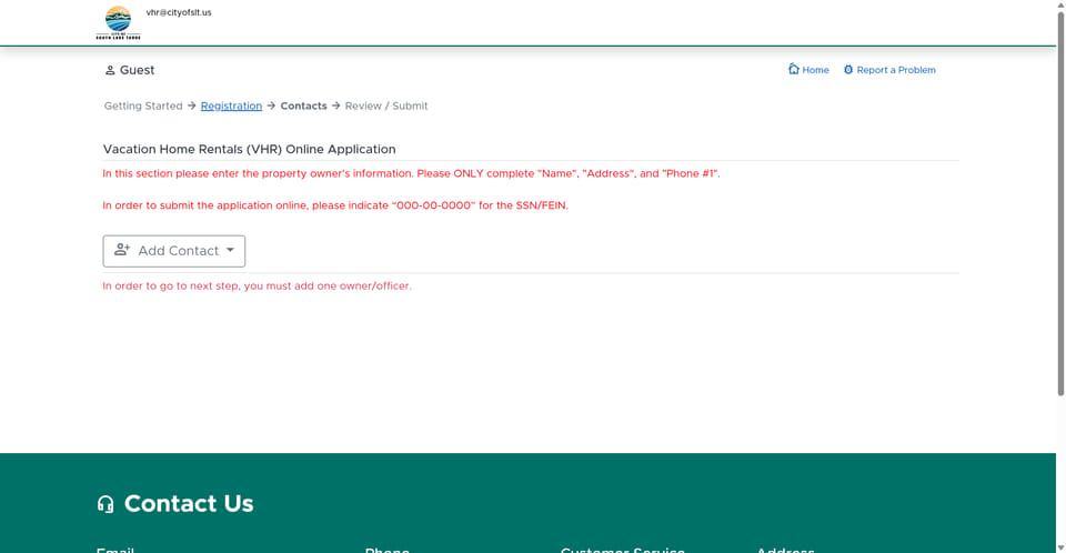 South Lake Tahoe official application portal screenshot for workflow step 3