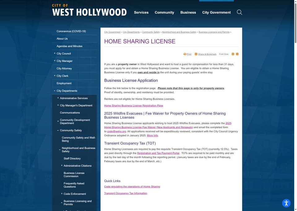West Hollywood official application portal screenshot for workflow step 1