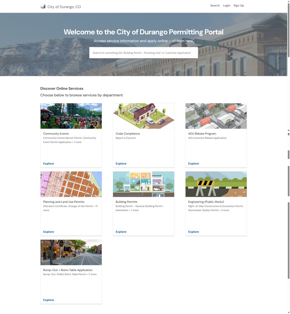 Durango official application portal screenshot for workflow step 1