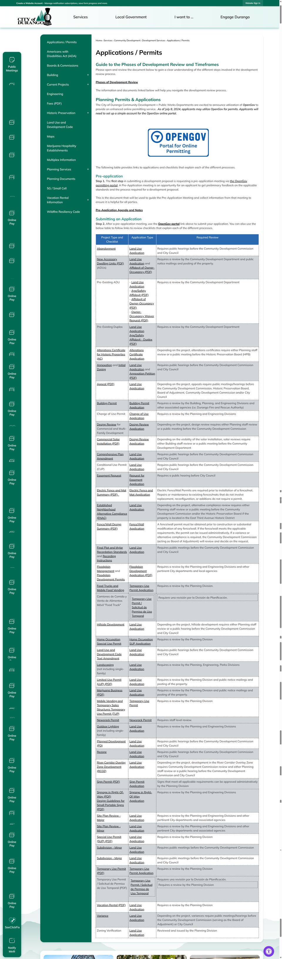 Durango official application portal screenshot for workflow step 4