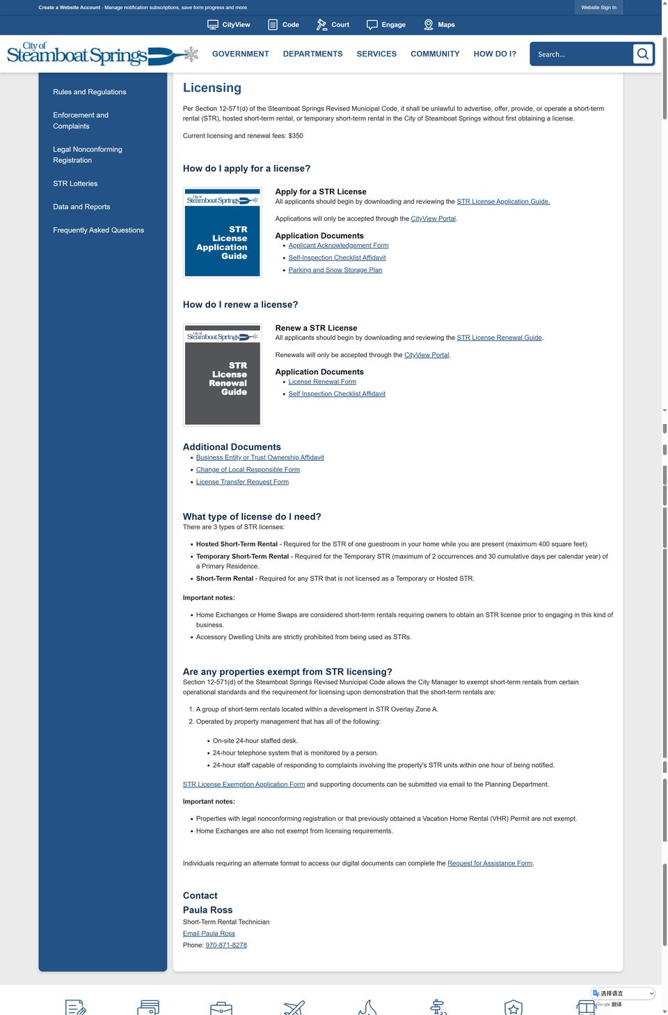 Steamboat Springs official application portal screenshot for workflow step 1