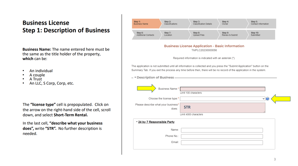Steamboat Springs official application portal screenshot for workflow step 1