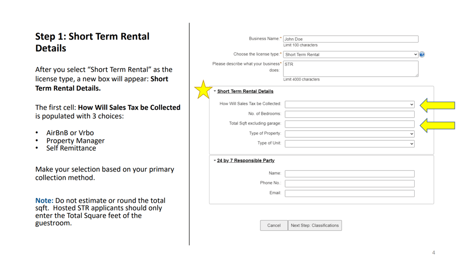 Steamboat Springs official application portal screenshot for workflow step 1