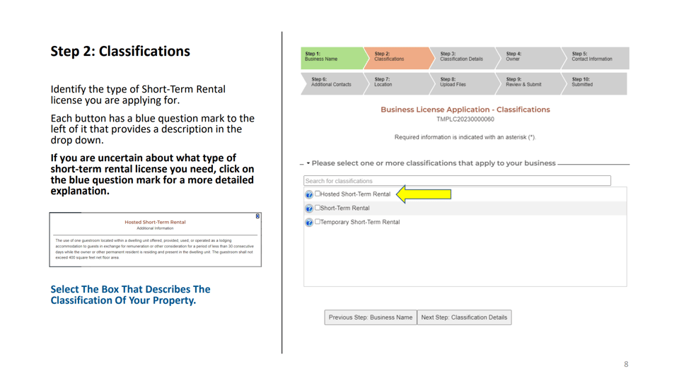 Steamboat Springs official application portal screenshot for workflow step 2
