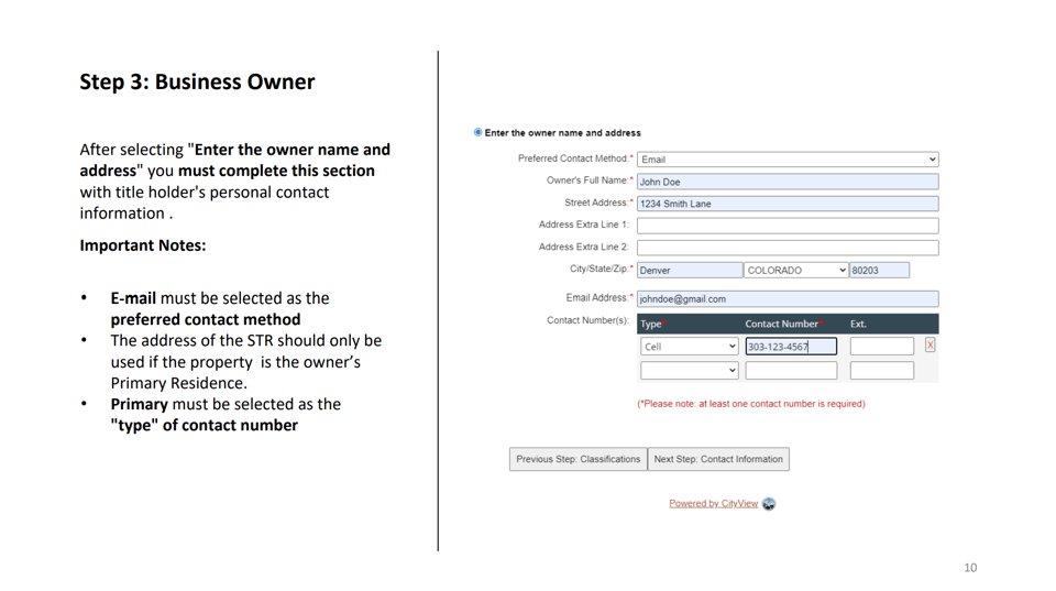 Steamboat Springs official application portal screenshot for workflow step 2