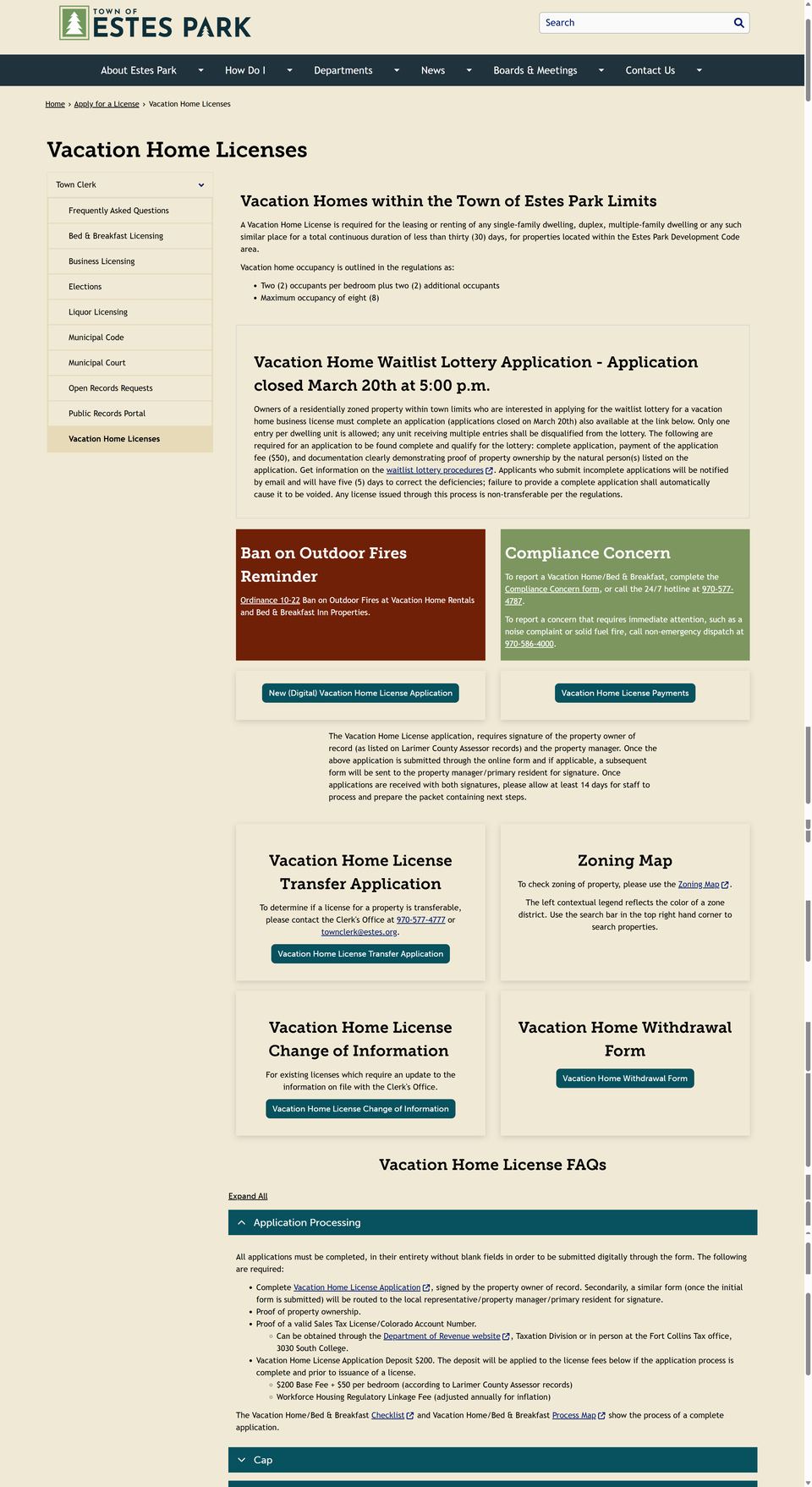 Estes Park official application portal screenshot for workflow step 1