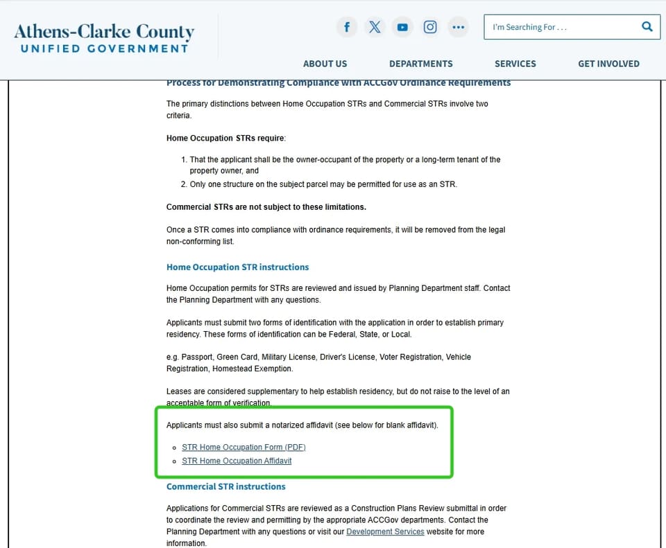 Athens-Clarke County home-occupation and commercial STR instructions