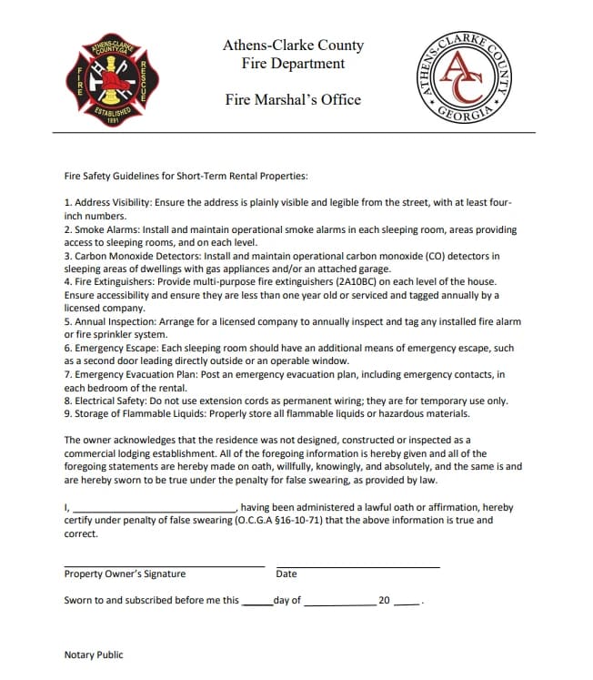 Athens-Clarke County short-term-rental fire-safety guide