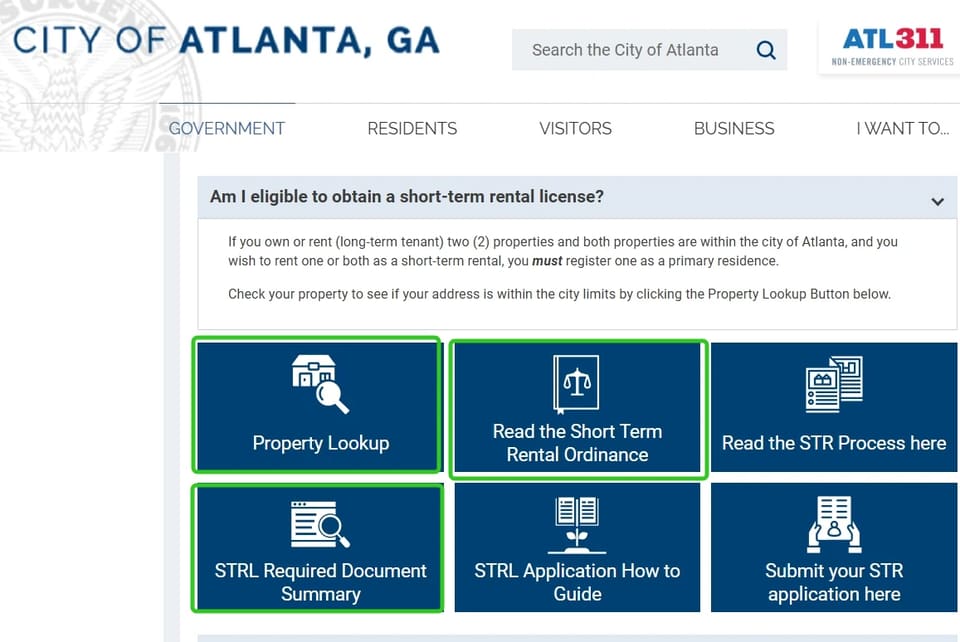 City of Atlanta short-term-rental eligibility and application links