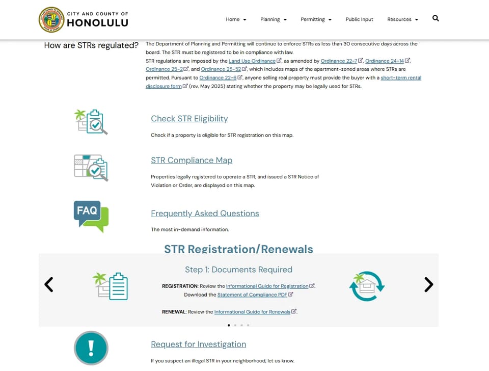 Honolulu short-term-rental eligibility, compliance, and registration resources