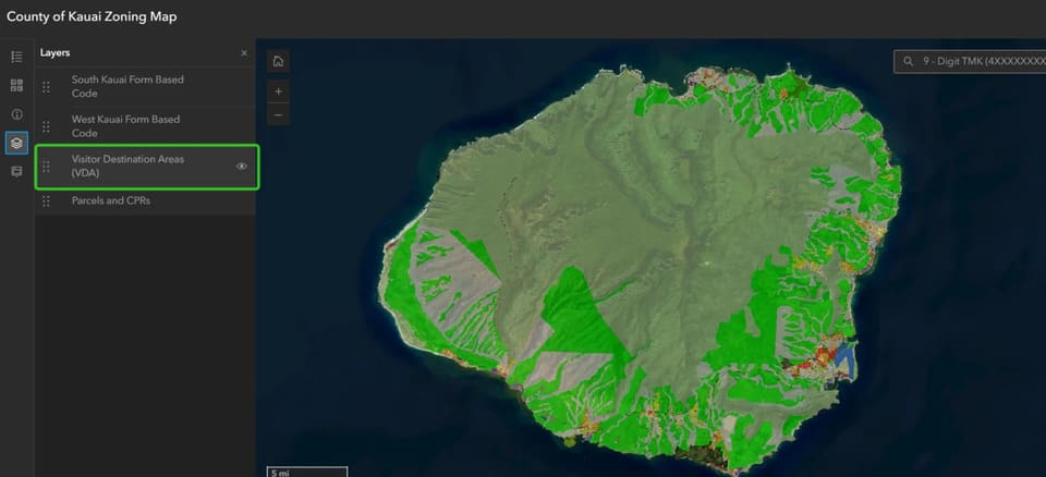 Kauai County Visitor Destination Area map