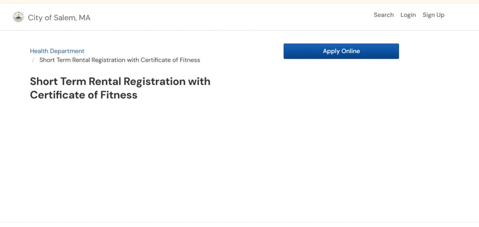 Salem short-term-rental online registration page