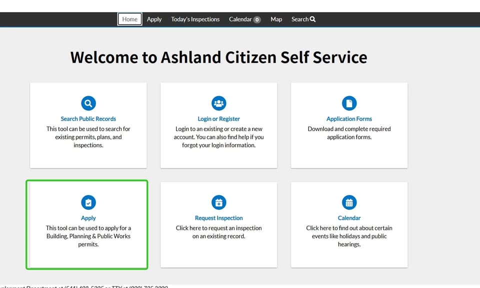 Ashland planning portal application choices