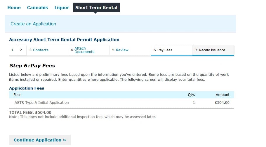 Portland Type A accessory short-term-rental permit fee screen