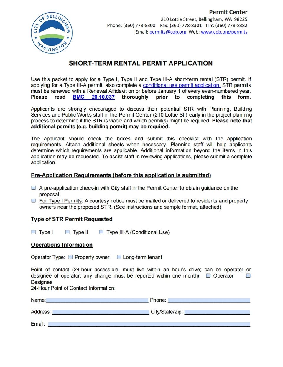 Bellingham short-term-rental permit application requirements