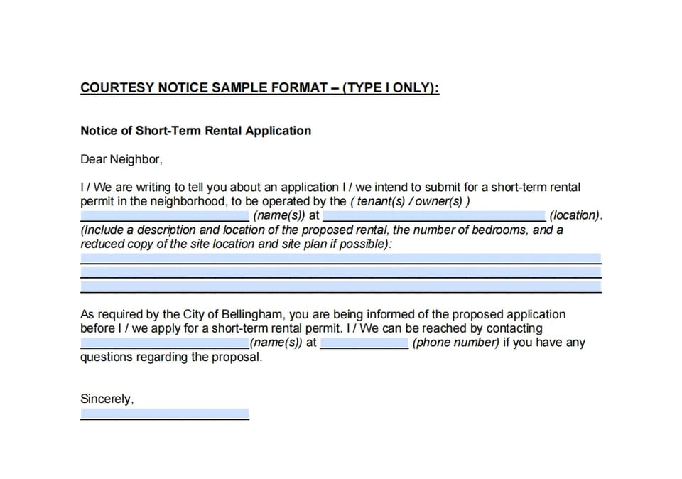 Bellingham short-term-rental courtesy-notice template
