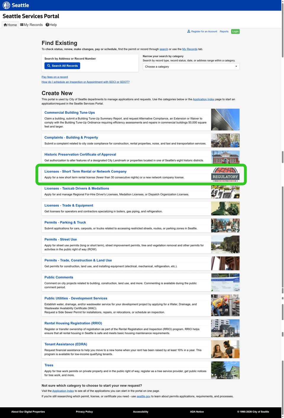Seattle business-license portal actions