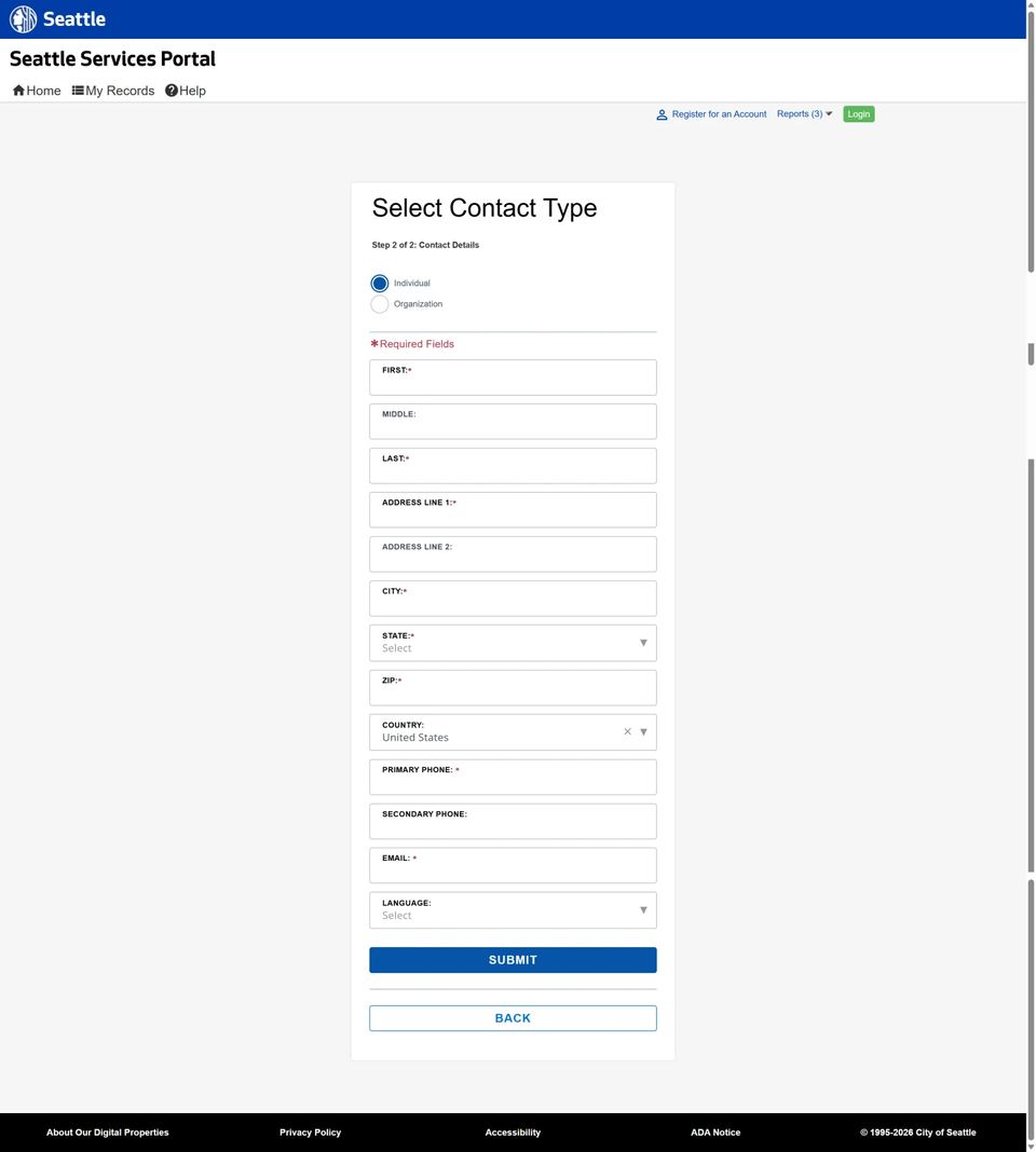 Seattle Services Portal contact-details form