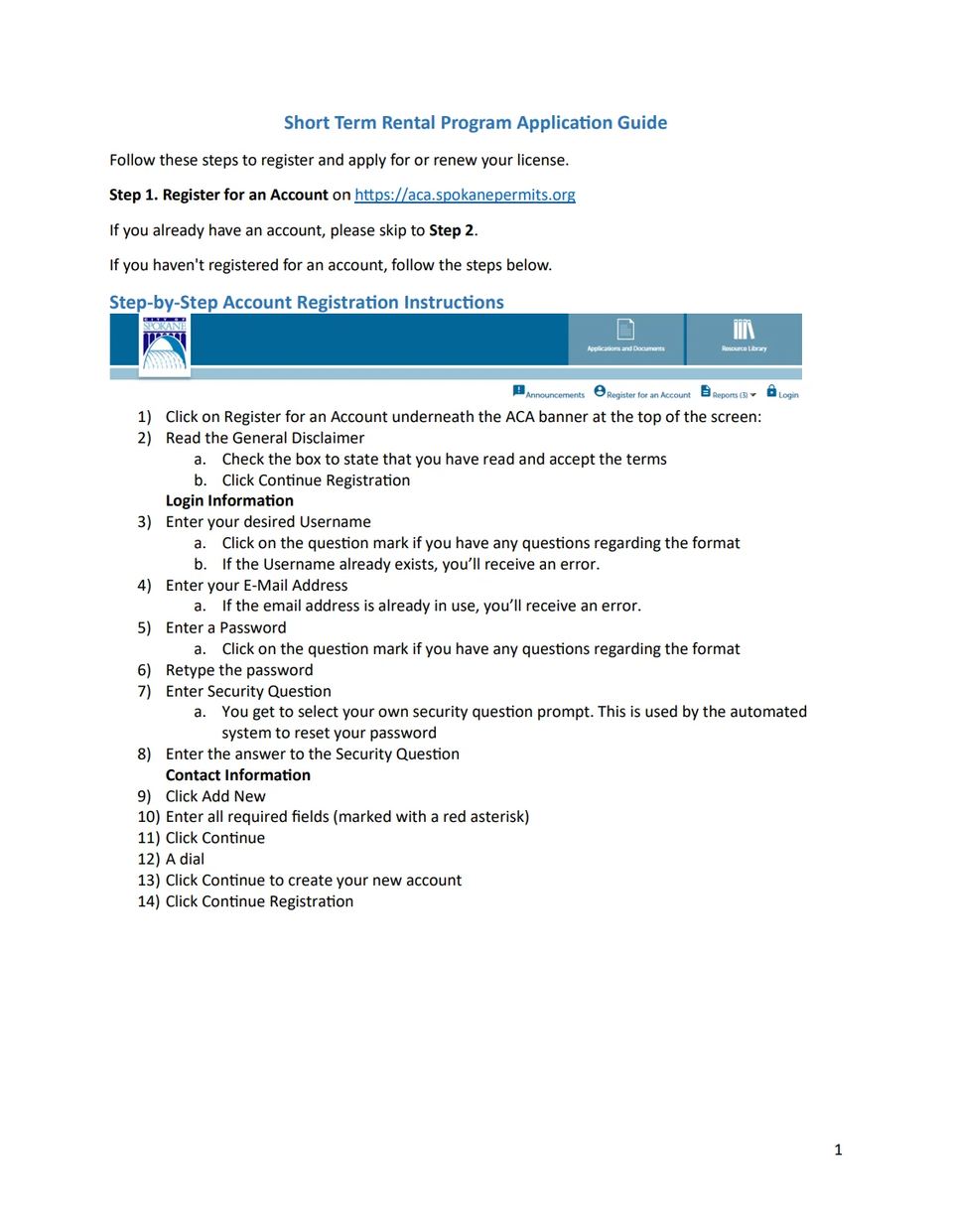 Spokane online permitting start screen