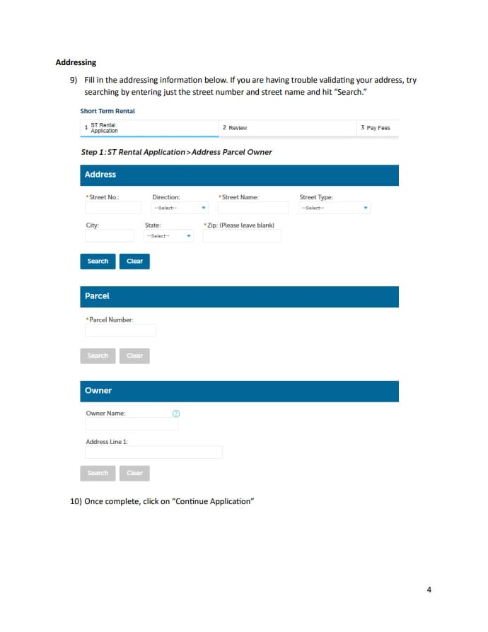 Spokane short-term-rental permit address, parcel, and owner fields