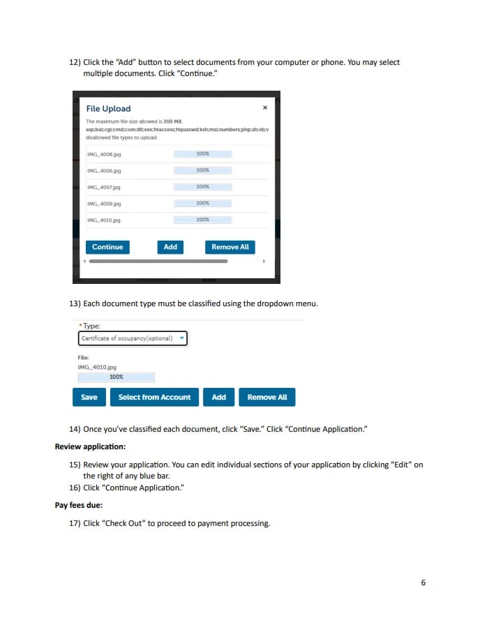 Spokane permit review, submission, and payment screen