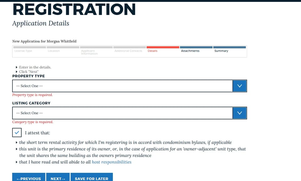 Boston short-term-rental property-details form