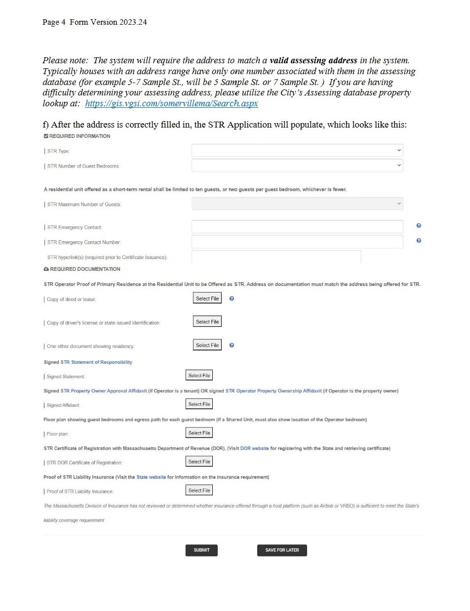 Somerville STR registration property and contact fields