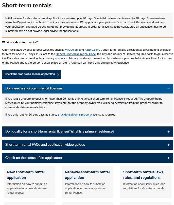 Denver short-term rental license eligibility guidance defining a host's primary residence