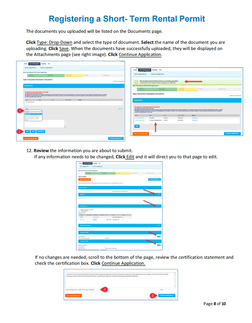 City of San Antonio BuildSA guide showing document review, applicant certification, and final submission